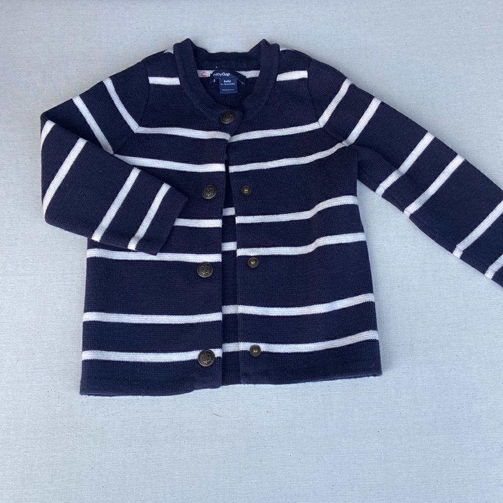 Gap navy white striped button up cardigan sz 18-24 months